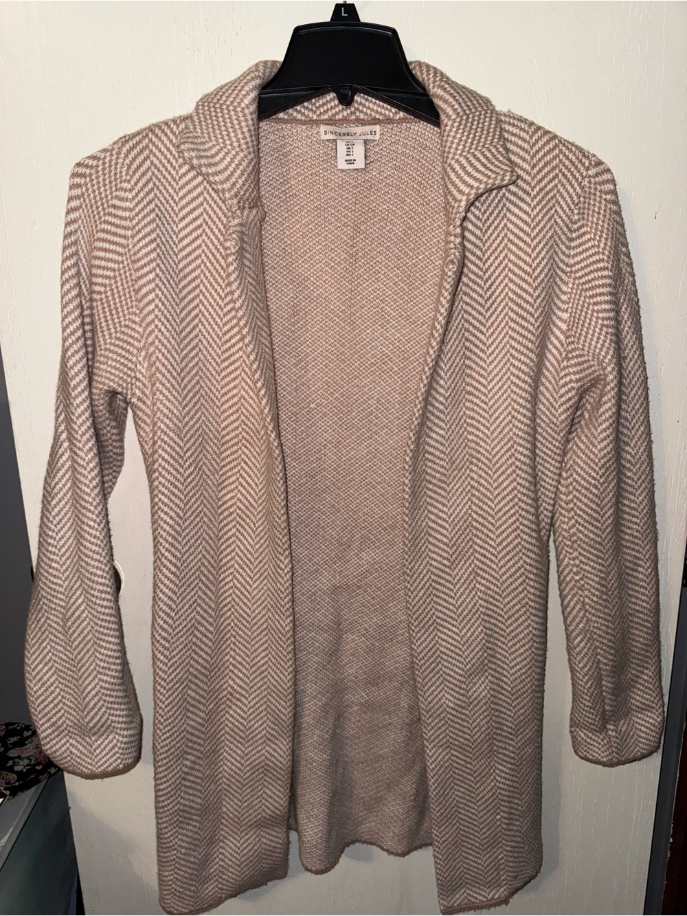 Sincerely Jules Beige Cream Herringbone Open Cardigan